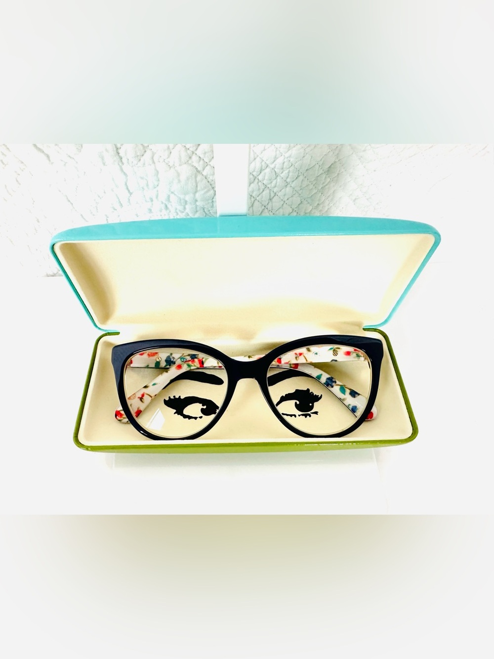kate spade black cat-eye eyeglasses with floral temples